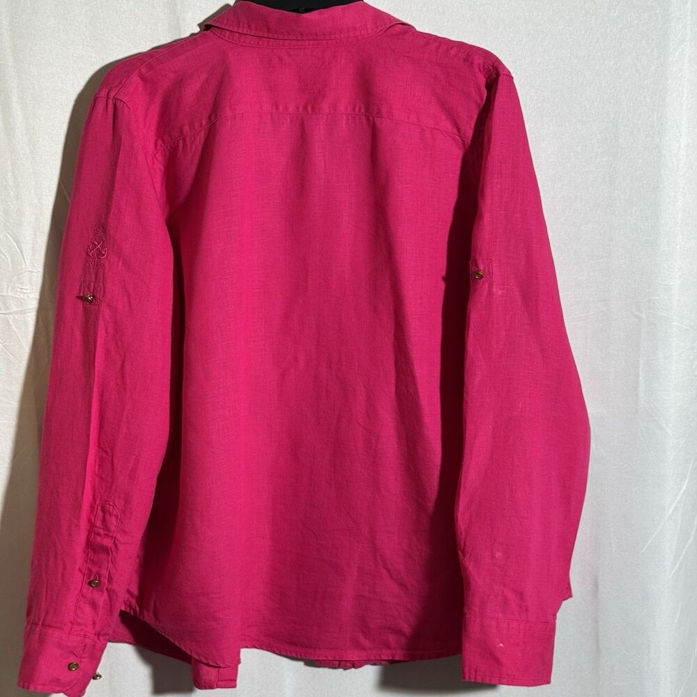 Lauren Ralph Lauren 100% Linen Pink Shirt Women's Large Gold Buttons Casual - Picture 2 of 9